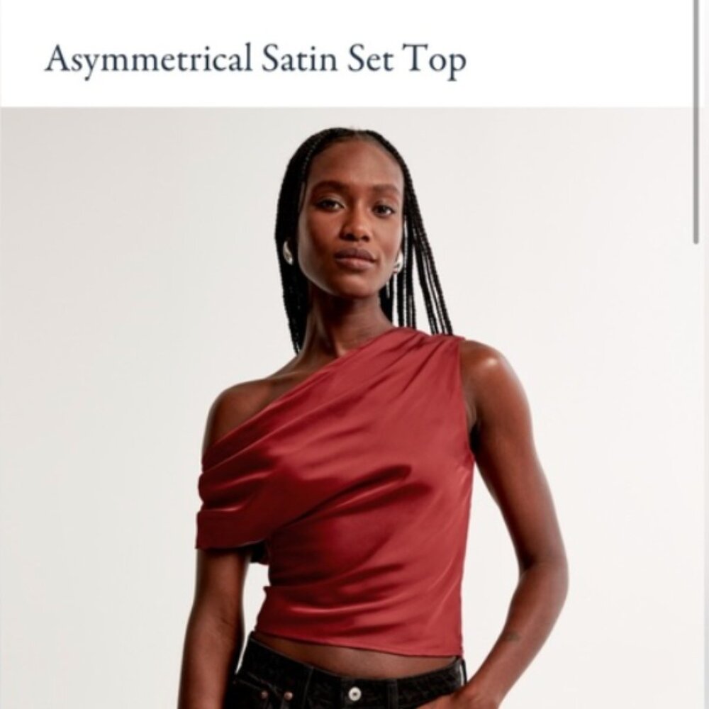 Abercrombie Asymmetrical Satin Set Top in Red Size M